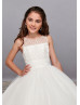 Beaded Ivory Lace Tulle Unique Flower Girl Dress